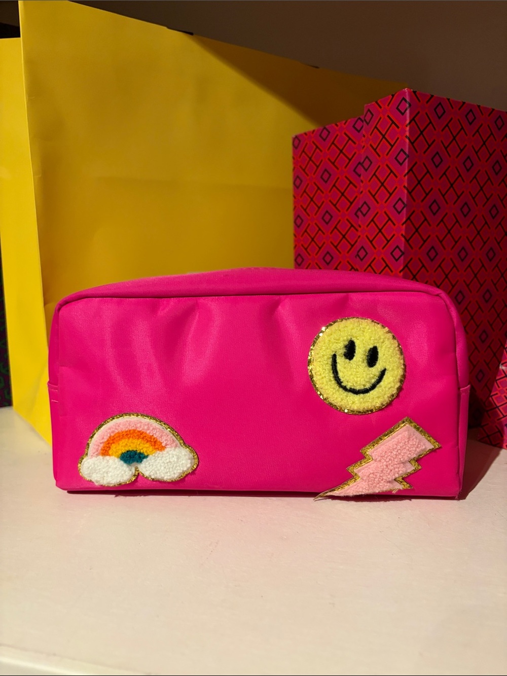 Target Hot Pink Cosmetic Pouch with Rainbow & Smile Patches